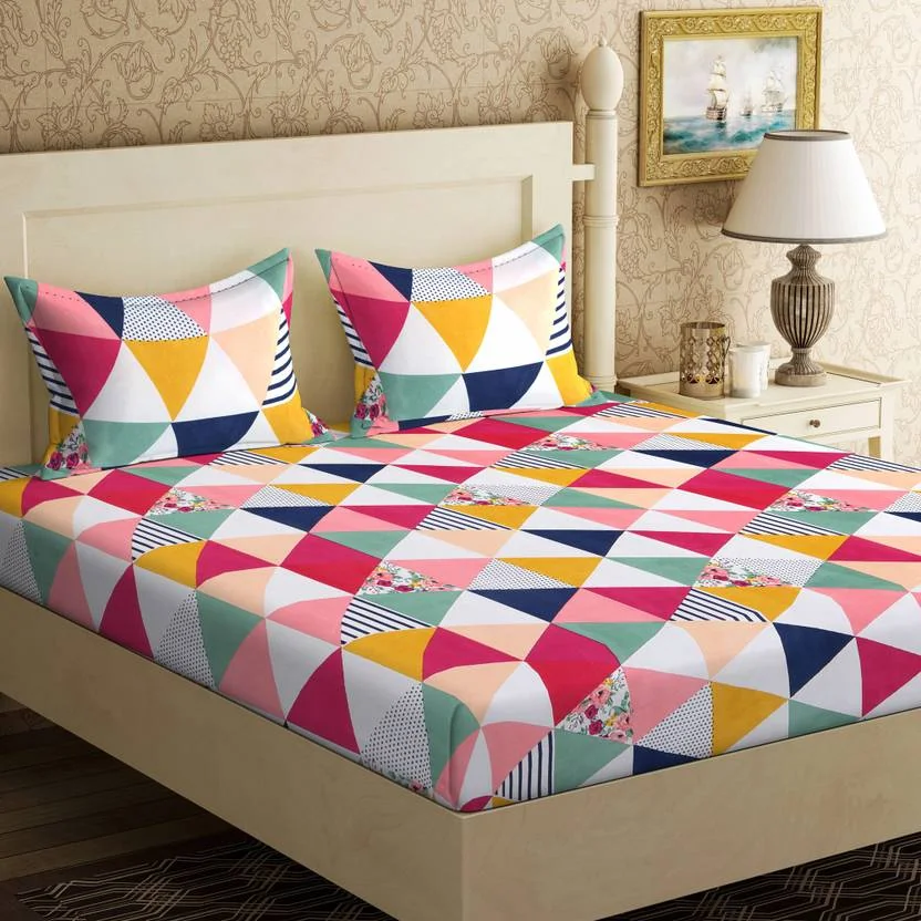 IWS Microfiber Double Flat 144 TC 3D Printed Bedsheet  (Pack of 1, Multicolor)