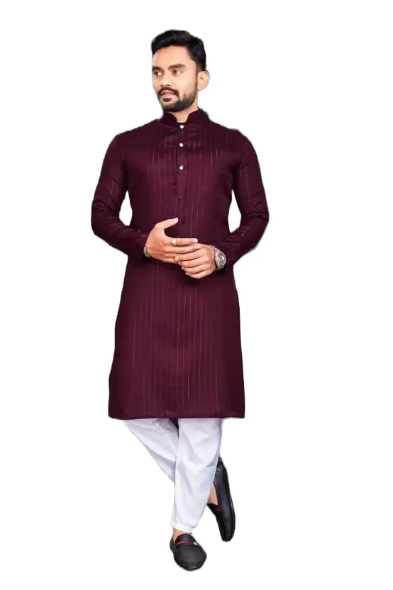Gauri Laxmi Enterprise Men's Cotton Blend Straight Kurta (in, Alpha, S, Regular, Wine)