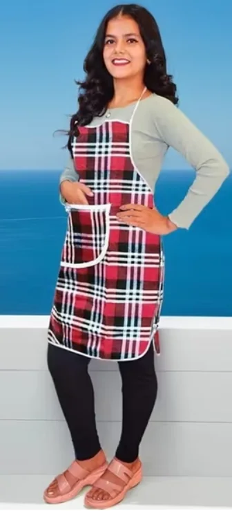 REVEXO Checked Apron with Patch Pocket