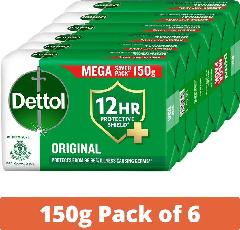 Dettol Original Bathing Soap Bar with 12hr Germs protection  (6 x 150 g)