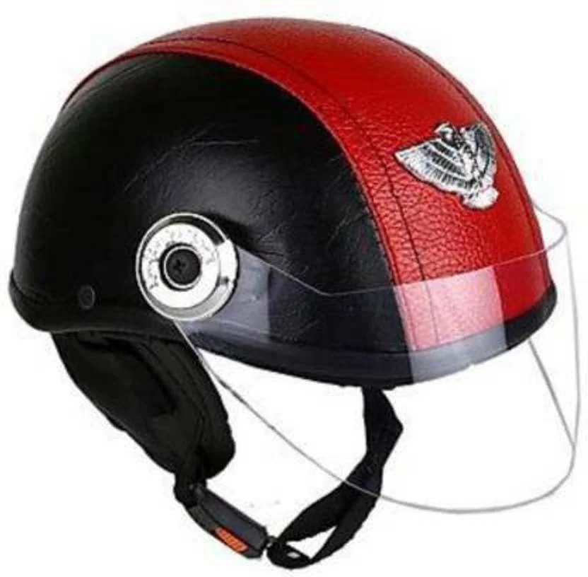 FDS TRYFLY LEATHER CAP UNISEX Motorbike Helmet Motorbike Helmet  (Black, Red)