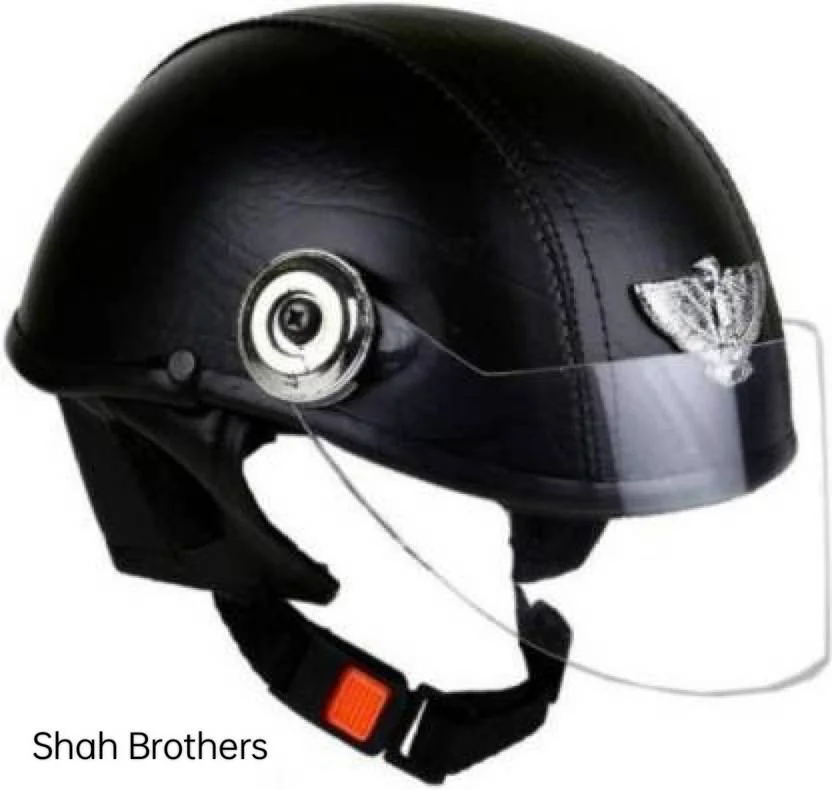 SHAH BROTHERS Leather Motorbike Helmet  (Black)
