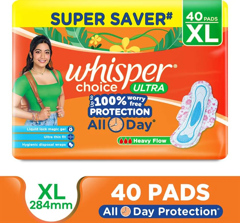 Whisper CHOICE ULTRA XL, UPTO 100% STAIN PROTECTION ALL DAY Sanitary Pad (Pack of 40)
