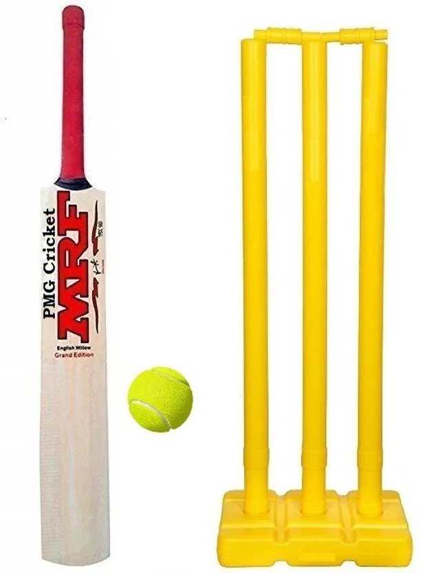 PMG Cricket Bat with PVC Wicket Set & 1 Tennis Ball For (4-7 Years) Poplar Willow Cricket  Bat For 6 - 7 Yrs  (0.8 kg)